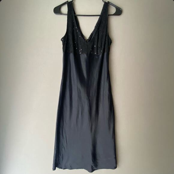 XOXO sz 7 black‎ Vintage Y2k satin sequin midi slip dress - Picture 1 of 9